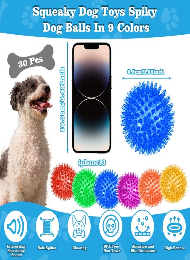 AojSup 30 Pieces 2.5 Inches Squeaky Dog Toy Balls Spiky Dog Balls Chew for Teething Durable High Bounce 6 Colors TPR Fetch Water Toy for Puppy Small, Medium Dogs Aggressive Chewers Clean Teeth and Training - Image 2